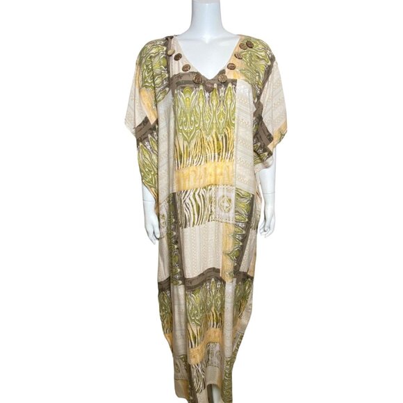Nefertiti Collection African Kaftan Muu Muu Maxi Dress Rayon V Neck One Size - Picture 1 of 8